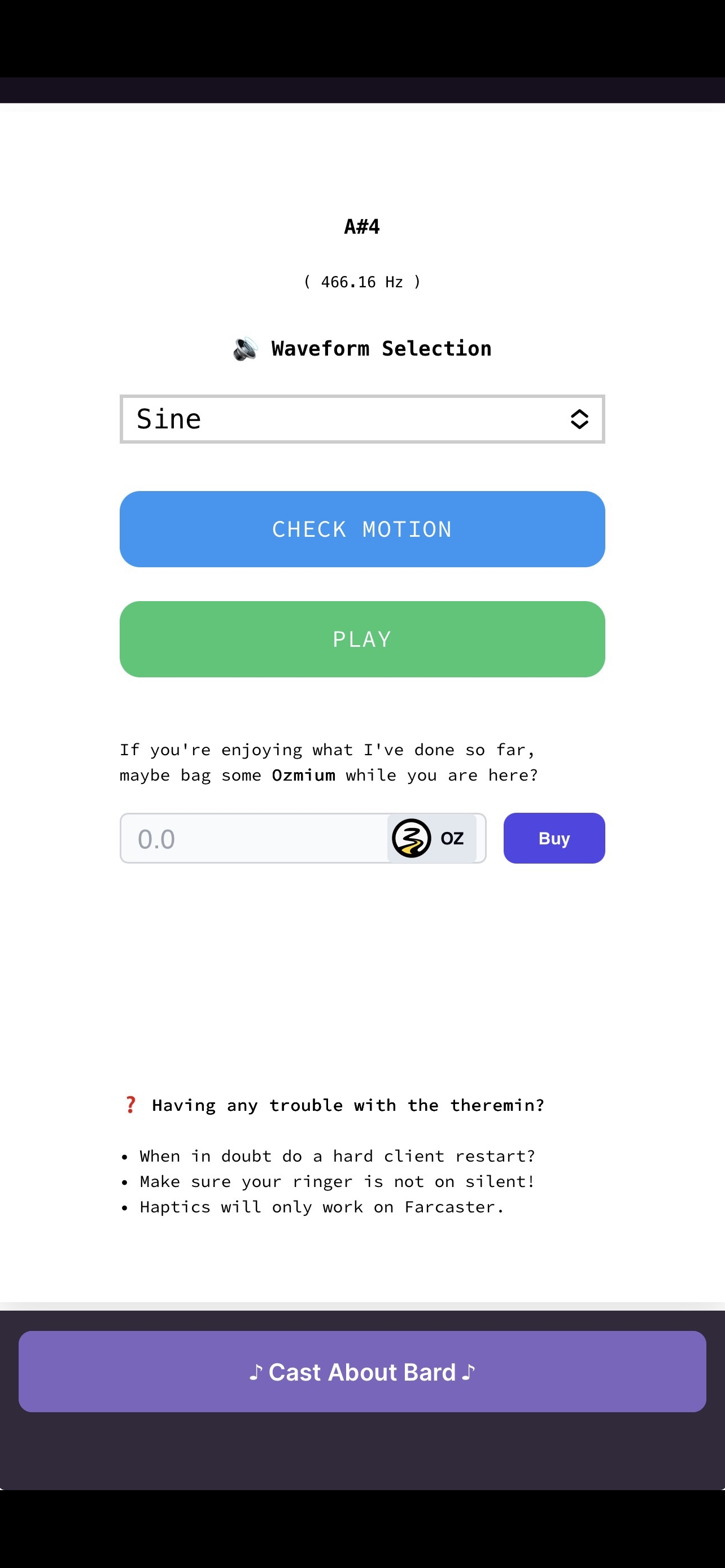 Bard: The Theremini App - Farcaster Mini Apps screenshot