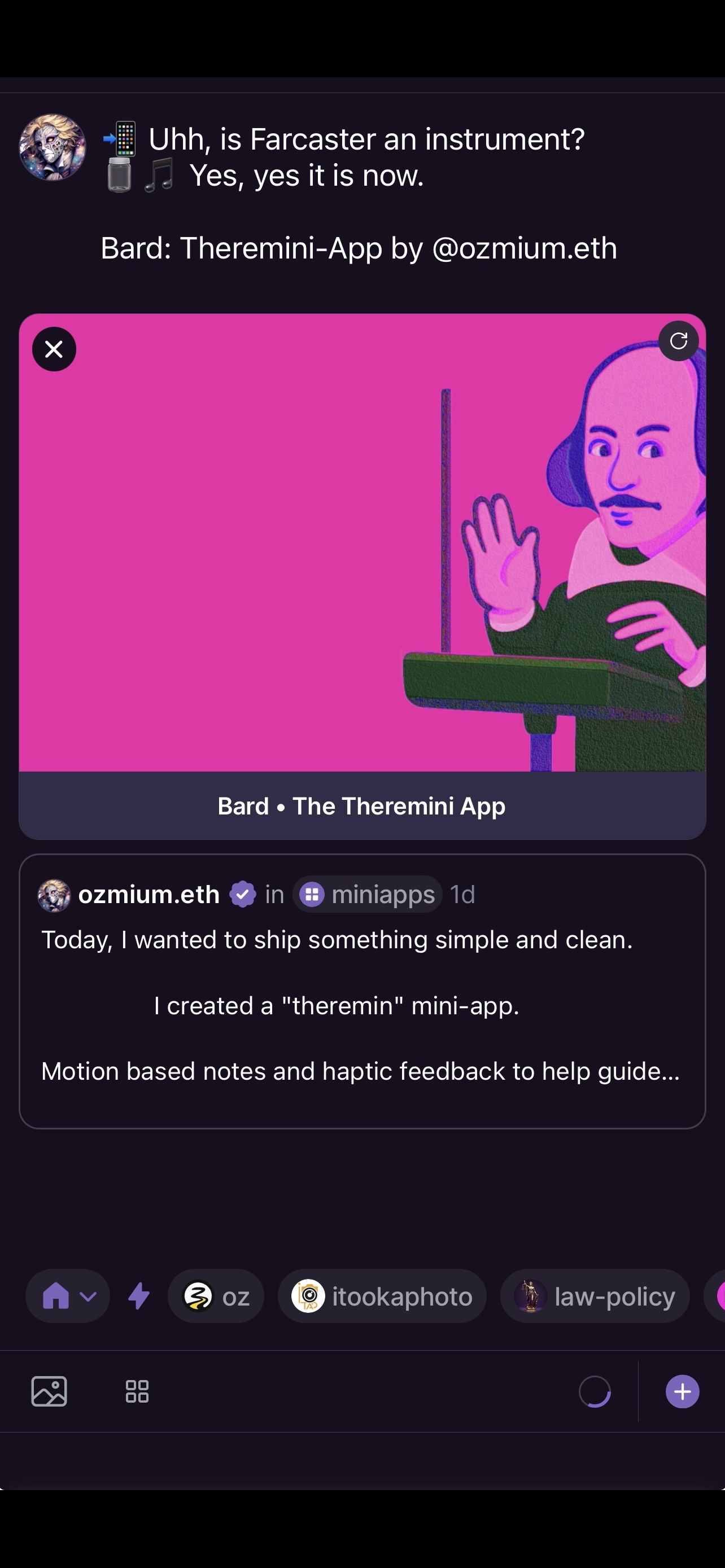 Bard: The Theremini App - Farcaster Mini Apps screenshot